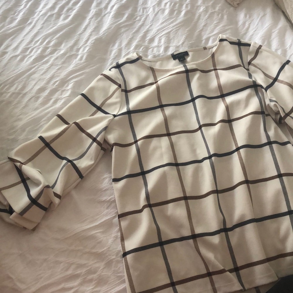 Fun sleeve plaid blouse